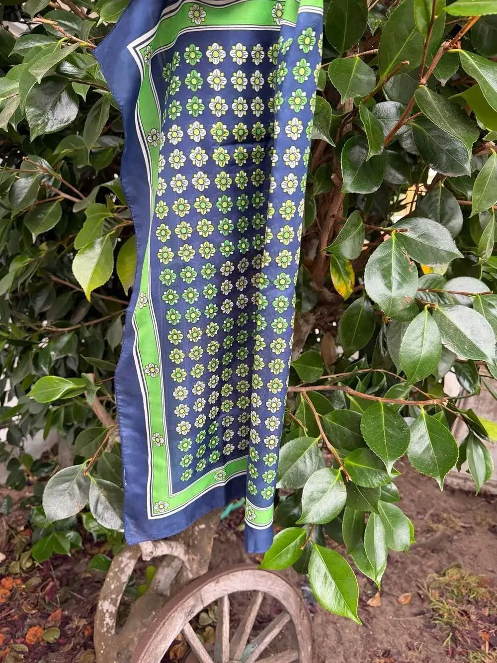 Vintage Blue and Green Floral Pattern Scarf